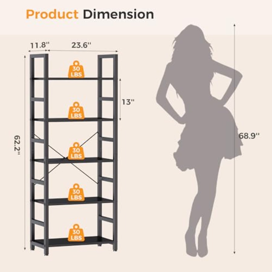 رف كتب بخمس طبقات، خزانة كتب ط - مراجعة Bookshelf وسعره